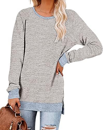 Women's Long Sleeve Sweatshirts Color Block Sweaters Tunic Tops
