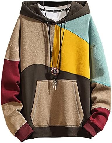Men's Fashion Hoodies Techwear Contrast Color Oversize Sweatshirts, Unisex Lightweight Patchwork Hip Hop Pullover