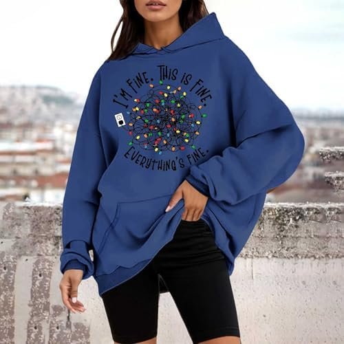 Christmas Fashion Print Casual Hooded Long Sleeve Hoodie Woman Button Neck Pullover Women