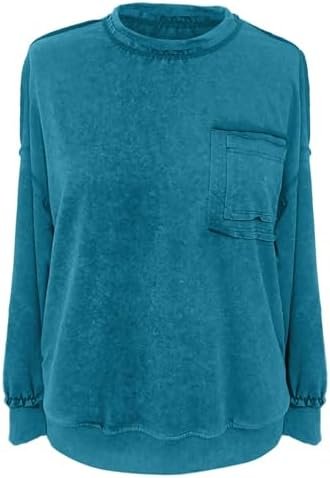 Sweatshirt For Women Solid Color Pockets Vintage Sweatshirts Fall Casual Top