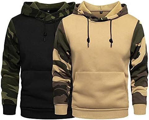 Men's Pullover Hoodie Blend Long Sleeve Contrast Color Military Sweatshirt with Kanga Pocket