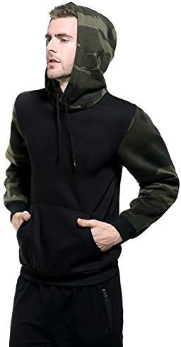 Men's Pullover Hoodie Blend Long Sleeve Contrast Color Military Sweatshirt with Kanga Pocket
