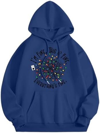 Christmas Fashion Print Casual Hooded Long Sleeve Hoodie Woman Button Neck Pullover Women