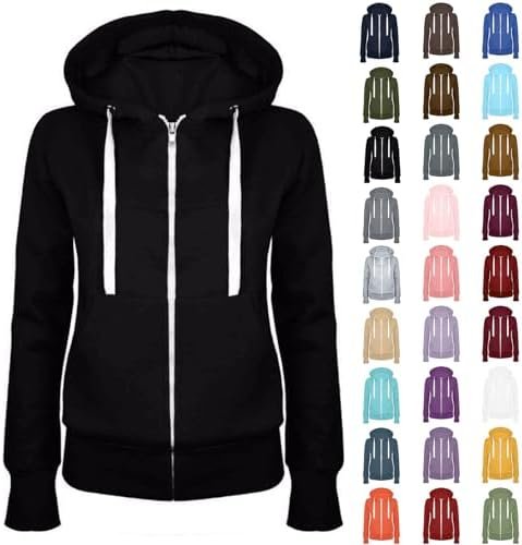 Zip Up Hoodie Women Trendy Long Sleeve Sweatshirts Casual Breathable Athletic Hooded Track Jacket with Pockets