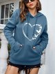 Women's Graphic Hoodies Heart Print Drawstring Long Sleeve Pocket Sweatshirt Pullover Tops